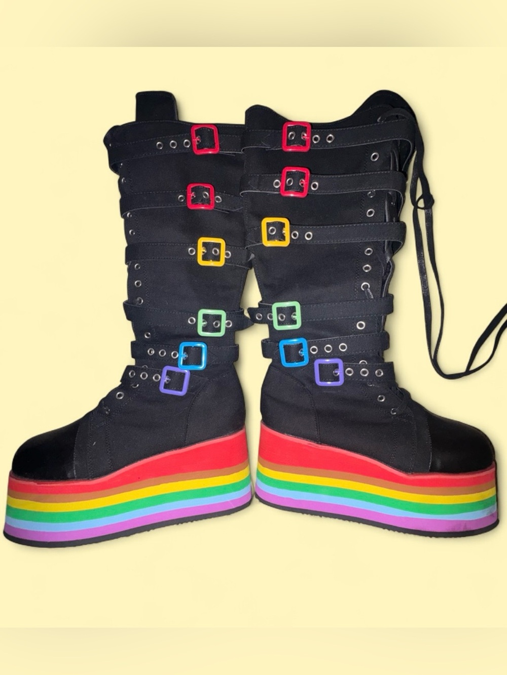 Rainbow 🌈 Platform Knee High Boots - Women’s 10 / Men’s 8.5 Goth Rave Y2K 🌈 - Picture 2 of 4